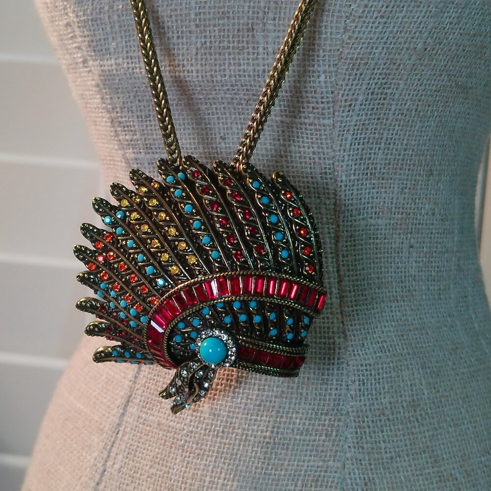 Off Park Native American Headdress Pendant Brooch Ring Necklace Earring